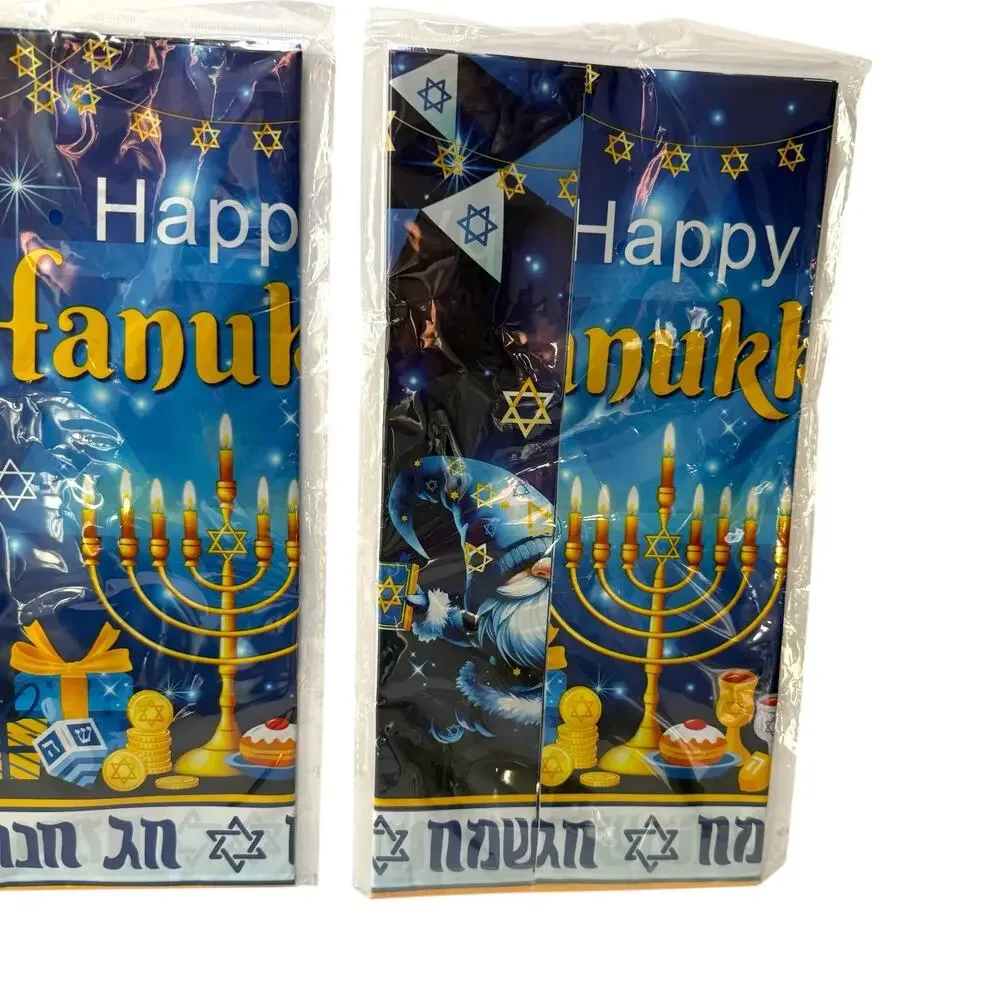 Set of 3 Hanukkah Tablecloths Blue Menorah & Star of David Plastic Table Covers